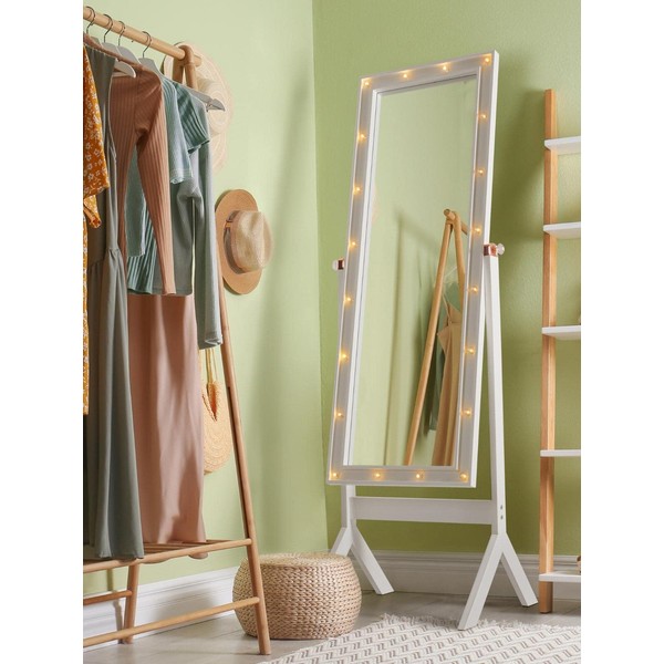 LUXFURNI Full Length Mirror with Stand, Full Body Mirror for Bedroom, Floor Cheval Mirror with Lights, Free Standing Mirror for Bedroom