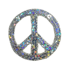 Sequin Peace Sign, Embroidered, Iron on Patch (Silver)