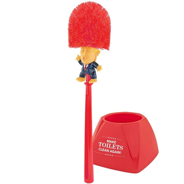 Fairly Odd Novelties Donald Trump Bowl Brush W/Make Toilets Clean Again Holder Perfect White Elephant Novelty Gag Political Gift, Red, Pack of/Paquete de 1