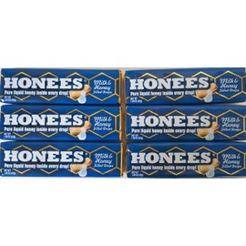 Honees Honees Honey Filled Cough Drops, Milk & Honey- Natural Cough Drops- Sore Throat Relief - Nothing Artificial -Throat Lozenges, Natural Cough Suppressant- Non-GMO, Gluten Free (6 Pack, 54 Drops)