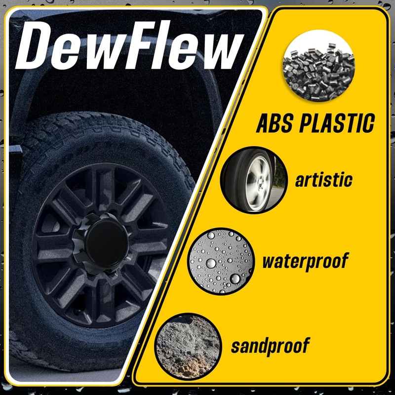 DewFlew 2Pcs 177.8mm Glossy Black Wheel Center Caps for Silverado