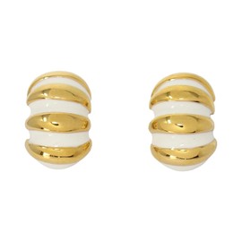 Kenneth Jay Lane White Enamel Button Clip-On Earrings - Ribbed Shrimp or "X" Accent Styles (Ribbed Shrimp)