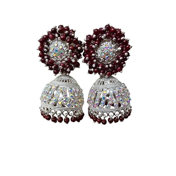 Nuwishtek Women's Traditional Beaded Jhumka Earrings with Sparkling Stone Work,