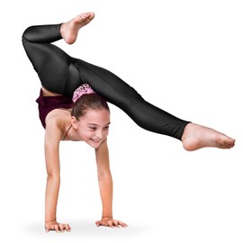 NewL Kids Girls Dance Pants Gymnastic Shiny Metallic Dance Leggings Skinny for Performances Costume (Black, 9-10 Years)