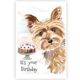 Yorkshire Terrier Dog Birthday Card, Yorkie Dog Greetings Card.