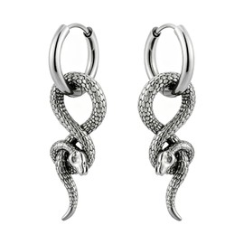 Xusamss Gothic Stainless Steel Snake Dangle Hoop Earrings for Women(White)