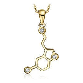JewelryPalace Serotonin Molecule Cubic Zirconia Pendant Necklace for Women, 14k Yellow Gold Plated 925 Sterling Silver Necklace for Her, Fashion Jewellery Set for Girls 18 Inches Chain