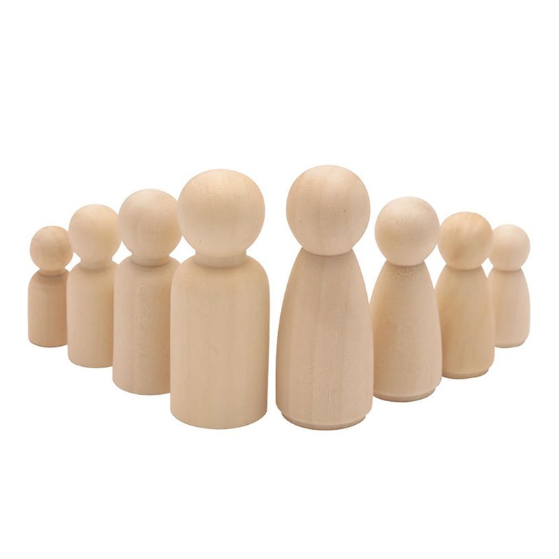 Wooden Peg Doll Bodies Set, 50 Pieces, 4 Sizes (35-65mm),