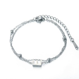 Yimofy Initial Bracelet for Women Dainty Double-Layer Letter Bracelets Women's Silver Plated Stainless Steel Layering Wrist Bracelet Chain E
