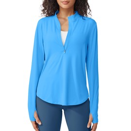 G4Free Quarter Zip Pullover Women Long Sleeve Workout Tops UPF 50+ UV Protection Golf Sun Shirts Athletic Hiking Running Shirts (Ocean Blue,L)