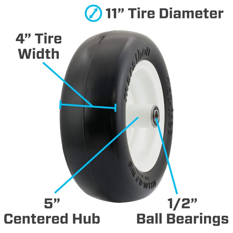 Marathon 11x4.00-5" Flat Free Lawnmower Tire on Wheel, 5" Hub,
