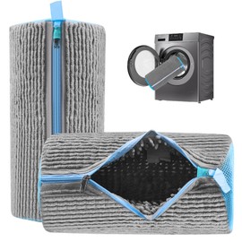 ANYUNKEY Shoe Wash Bag Washing Machine Shoe Bag Washing Machine Laundry Bag Shoes with 360° Cleaning Fluff, Shoe Wash Bag for Washing Machine and Dryer (Grey, Pack of 2)