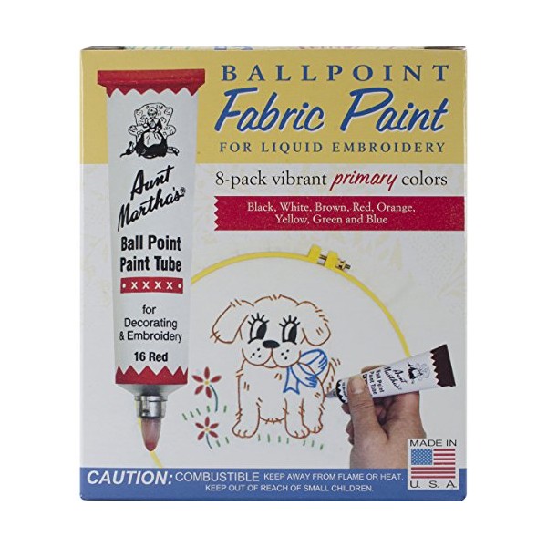 Aunt Martha's Ballpoint 8-Pack Embroidery Paint, Primary Colors
