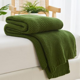 Aganear Knit Throw Blanket for Couch, Cable Knitted Throw Blanket for All Seasons, Soft Cozy Lightweight Chunky Knit Blanket for Living Room Bed Office Travel Boho Decor (50"x60", Olive Green)