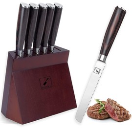 imarku Steak Knives Set of 6, German High Carbon Stainless Steel Serrated Knife Set with Wooden Block, 5-inch Safe Material Sharp Knives with Ergonomic Handle