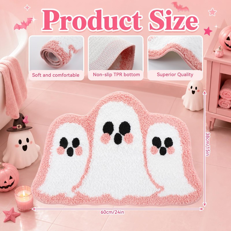 Drydiet Coquette Pink Ghost Bath Mat 16" x 24" Halloween