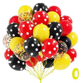 60pcs Red and Yellow Balloons 12inch with Red Print Confetti Black and Yellow Balloons for Baby Shower 1st 2nd 3rd Birthday Party Decorations