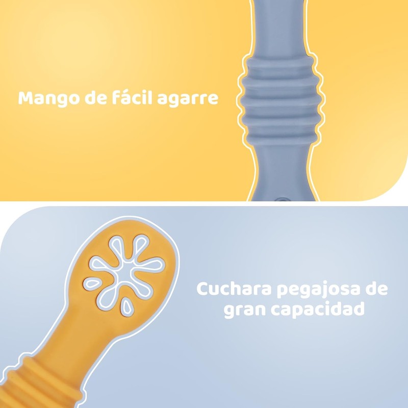 8PCS Juego Cucharas Masticables de Silicona, con Protuberancias para Dentición,