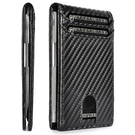 LORZOR Minimalist Front Pocket Wallets for Men, RFID Blocking Mens Slim Wallet Bifold Carbon Leather with Money Clip Gift