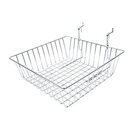 Display Stands Wire Basket to Fit Gridwall & Slatwall - 100mm High x 304mm Wide in Chrome (J52) (1)