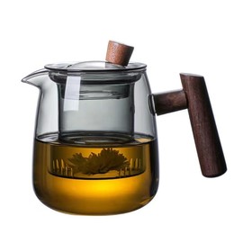 SHUWEICAO Glass Teapot,18.6oz/550ml Glass Tea Kettle With Wooden Handle,Stovetop & Microwave Safe Glass Borosilicate Teapot,Teapot With Infuser