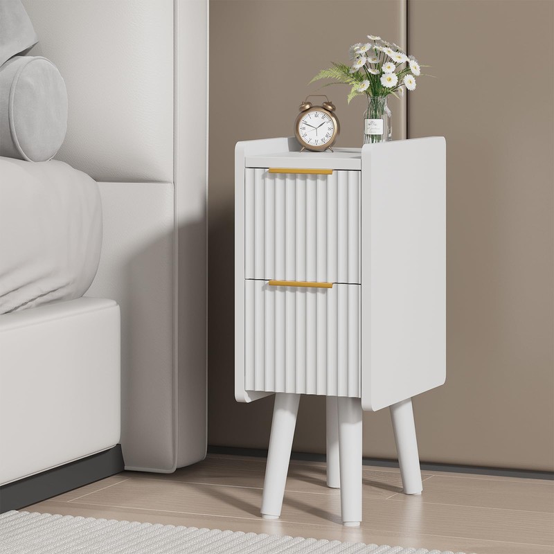 ELYKEN 7.9" Narrow Side Table, 20.6" Tall Fluted Nightstand with