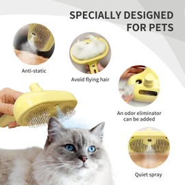 Pecait Cat Steam Brush, 3 In 1 Steamy Dog Brush with Release Button and Tank, Anti-Static Flying Hair Pet Brush for Long and Short Hair Dogs and Cats Remove Tangled and Loose Hair (Yellow)