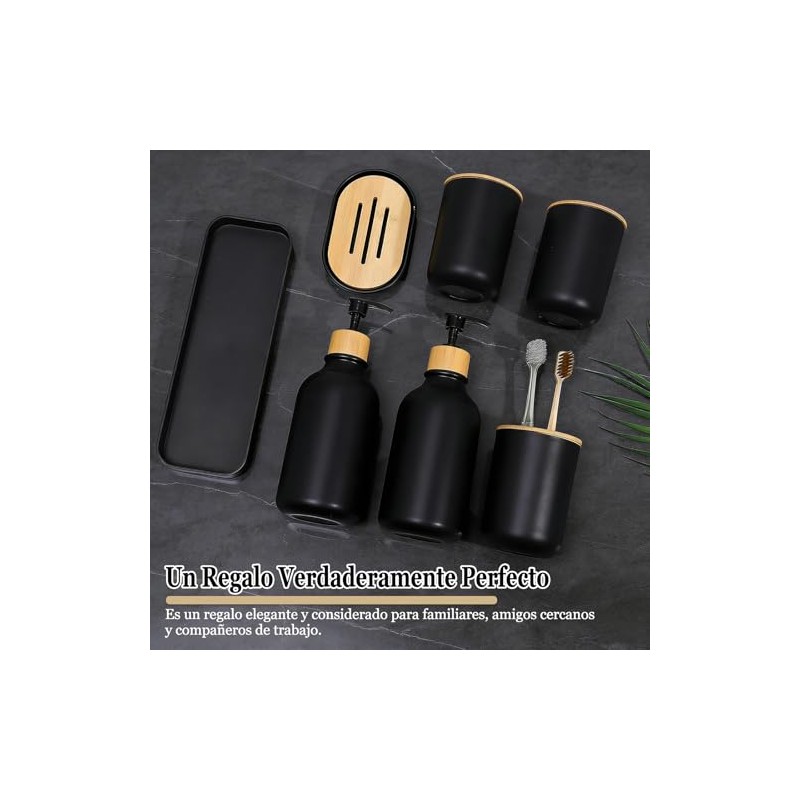 Juego de Accesorios de Baño 7 Piezas, PPBambú Impermeable, Incluye