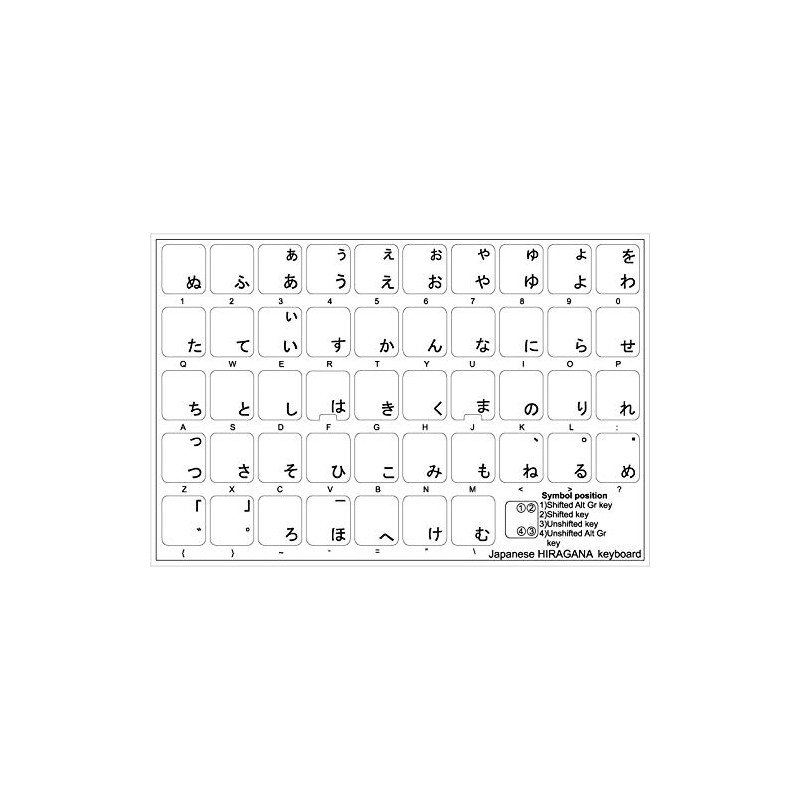 Japanese Hiragana Keyboard Decals with Black Lettering Transparent Background