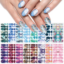 SILPECWEE 16 Sheets Nail Polish Stickers Full Nail Wraps Nail Polish Strips for Women Gel Nail Strips Self Adhesive Press on Fingernail Manicure Sticker with Nail File - Colorful Marble