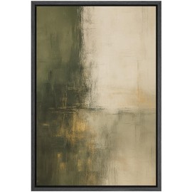SIGNLEADER Framed Canvas Print Wall Art Forest Fade Minimalist Green and Beige Abstract Vertical Illustrations Modern Art Decorative for Living Room, Bedroom, Office - 24"x36" Black