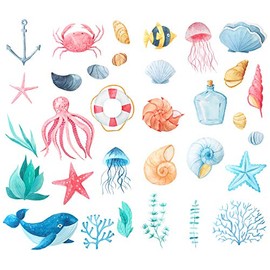 Seasonstorm Watercolor Sea Shell Precut Cute Aesthetic Diary Travel Paper Junk Journal Stickers Scrapbooking Stationery Sticker Flakes Art Supplies (PK396)
