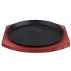 DOITOOL Nonstick Sizzling Steak Plate with Wooden Base Cast Iron Griddle Fajita Skillet Server Plate for Home or Restaurant Use