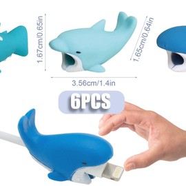 RAMGLYO 6 Pack Animal Cable Protector, Charming Data Cable Protector in Shape of Sharks, Dolphins and Whales, PVC Material, for Most Mobile Phones and Tablets