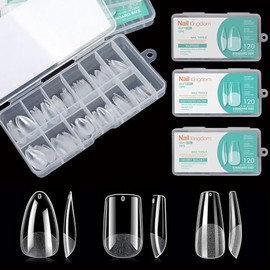 BlueZOO Gel Suave X Puntas de Uñas Falsas Kit de 3 Estilos - Bailarina Mediana Almendra, Cuadrada y Corta, 360Pcs Puntas de Uñas Acrílicas de Cubierta