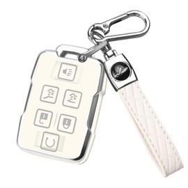 QBUC for Chevy Key Fob Cover,Soft TPU Car Key Case Protector with Leather Keychain Compatible with Chevy Silverado 1500 2500HD 3500HD Tahoe Suburban Colorado Canyon GMC Sierra Yukon smart key(White)