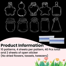 42Pcs Transparent Dried Flower Bookmark Marking Kit, Includes 40Pcs Handmade DIY Blank Book Mark, 2Pcs Open Stickers (A,42Ppcs)