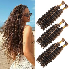 LPARMJIT Deep Wave Bulk Hair for Braiding, 18 Inches, 2 Bundles/Pack, No Weft for Braiding, Wavy Synthetic Braiding Hair Extensions for Boho Braids