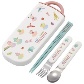 Skater TACC2AG-A Children's Antibacterial Slide Trio Set, Bento Box, Chopsticks, Spoon, Fork, Sanrio Characters x Obuchi, Girls, Made in Japan