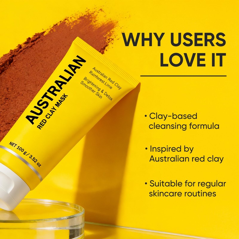 Boaccy Australian Red Clay Face Mask, Mineral-Rich Detox Mud Mask