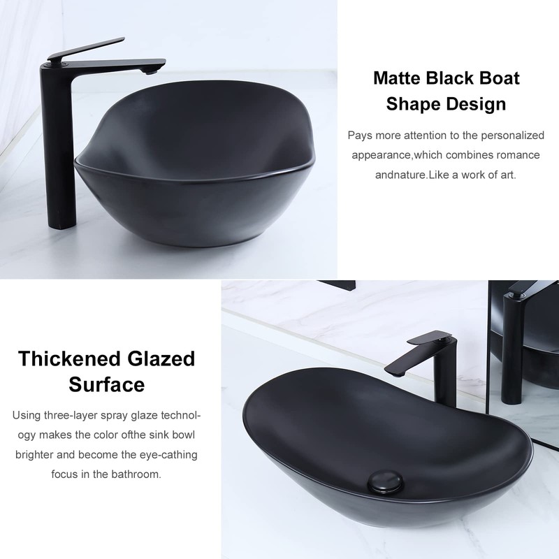 Davivy 24.5'' X 13.8'' Large Matte Black Oval Vessel Sink
