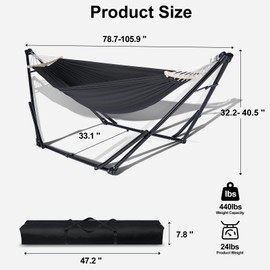 Chloraeon 2-in-1 Kids Hammock & Swing Chair - Adjustable Folding Chair with Collapsible Steel Stand, Portable for Camping, Travel, Patio & Indoor Use, Includes Carrying Case, Supports 440 LBS