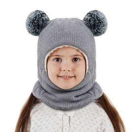 BNGXR Children's Winter Hat, Girls Boys Warm Knitted Hat with Pompom, Slip-On Hat Baby, Cute Winter Hat for Girls and Boys, gray
