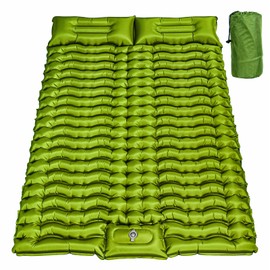 Double Sleeping Pad for Camping, Self Inflating 4" Extra-Thick Camping Mattress Pad 2 Person with Pillow, Built-in Foot Pump, Ultralight Camping Bed Mat for Backpacking Hiking Traveling Tent