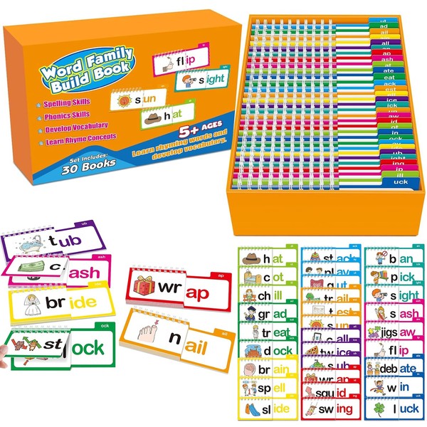 30 Read and Rhyme Flip Books, Word Family Build Book