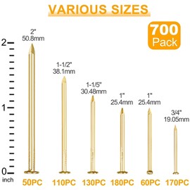 KURUI KURUI Gold Picture Hanging Nails Assortment Kit, 700 Pcs Wall Hanging Set for Frame Art Photo, 6 Sizes Brass Small Framing Nails Assorted Kit