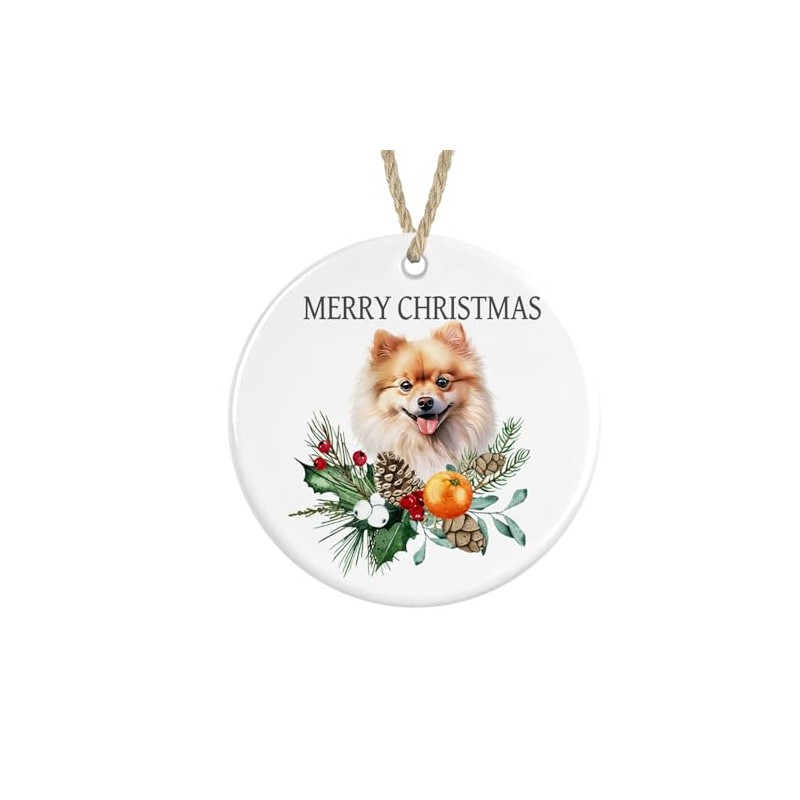 Pomeranian Ceramic Ornament Merry Christmas, Christmas Tree Bauble Decoration