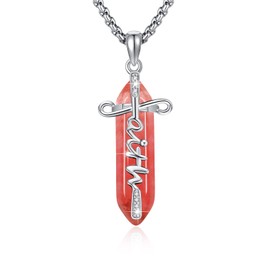 ABIGY Faith Necklace, Sterling Silver Healing Crystal Faith Necklace for Women Hexagonal Crystal Cross Faith Pendant Christian Religious Jewellery Gifts for Birthday