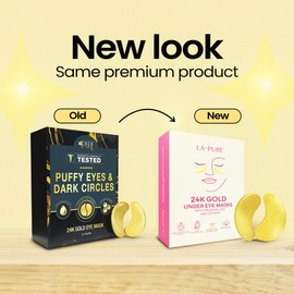 LA PURE 24k Gold Under Eye Mask for Dark Circles and Puffiness, Revitalizing & Non-Irritating Anti Aging Eye Patches with Hyaluronic Acid & Collagen - Dermatologically Tested - 15 Pairs Eye Gel Pads