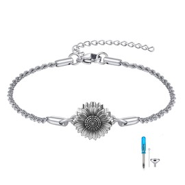 CUPENDA Sunflower Urn Bracelet For Ashes 925 Sterling Silver Cremation Keepsake Pendant Bracelet For Women